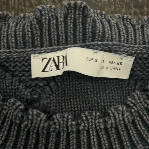 Zara Dark Blue Cable Knit Sweater - Picture 2 of 4
